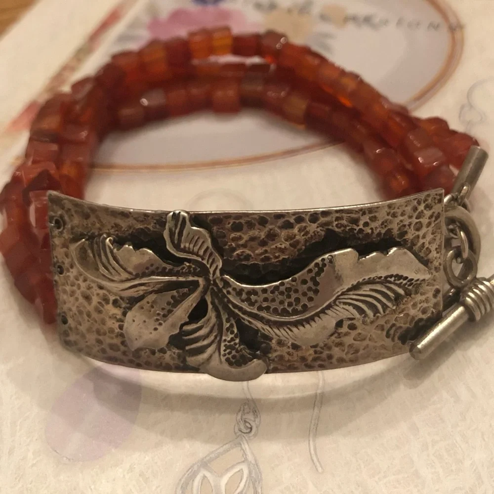 Rare Silpada Triple Strand Carnelian Sterling Silver Toggle Clasp Bracelet N0880 - Picture 14 of 16